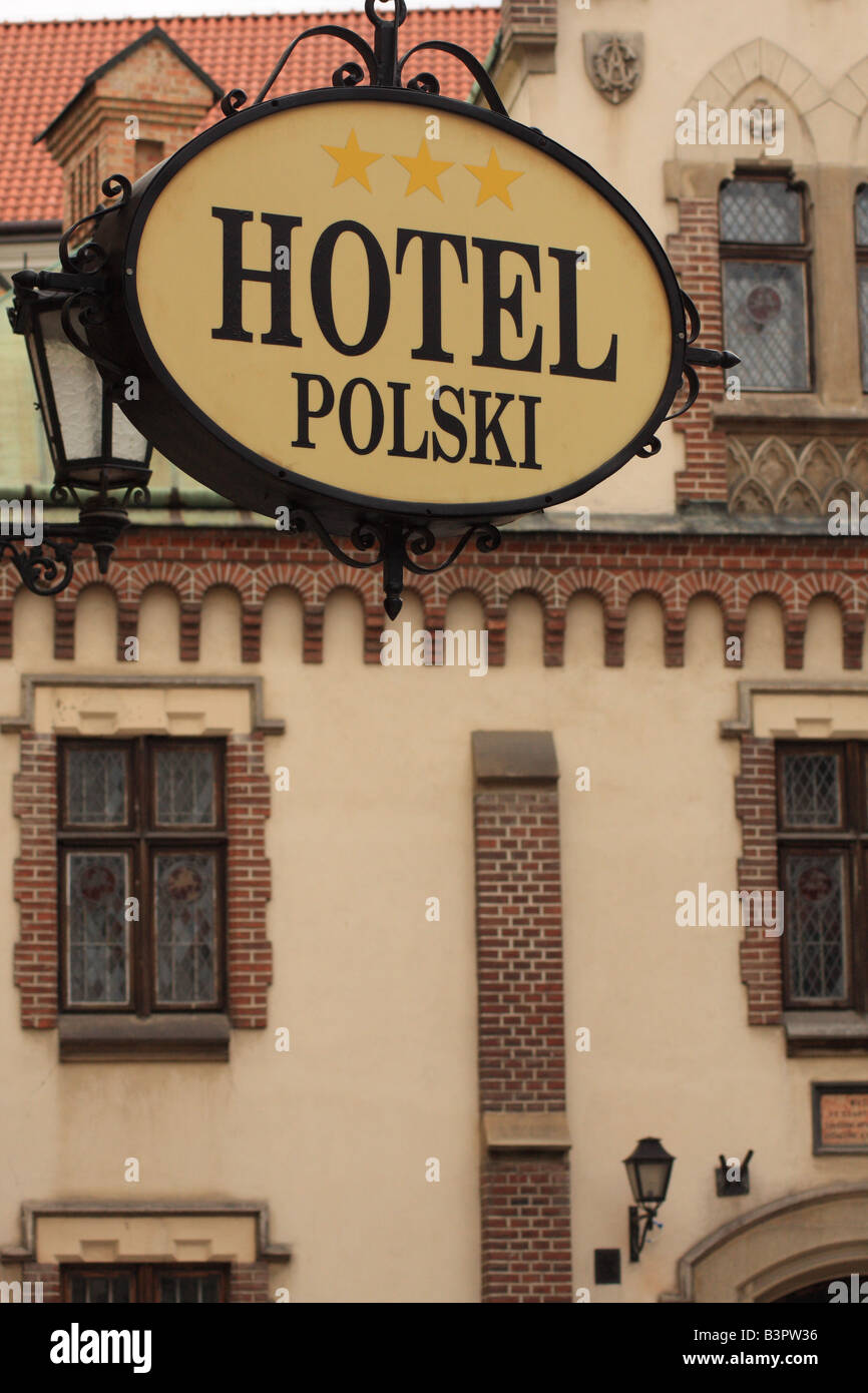 Hotel Polski  accommodation sign on Pijarska street, Krakow, Poland Stock Photo