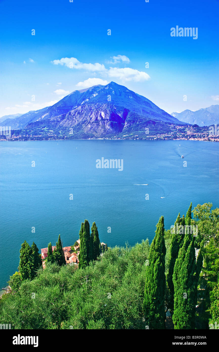 Lake Como Lombardy Italy Europe from castle Vezio Varenna Stock Photo