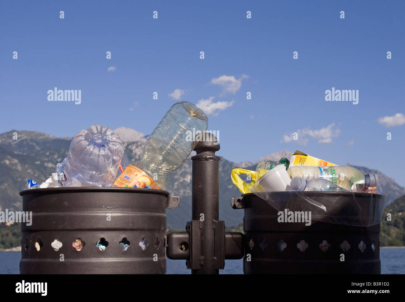 rubbish bins Lake of Como Italy Stock Photo