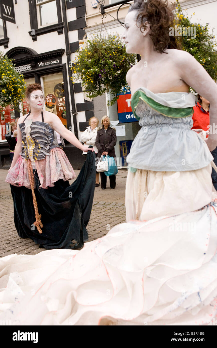 Gaelforce Arts Festival Street theatre in Dumfries town centre Oceanallover performing to crowd Scotland UK Stock Photo