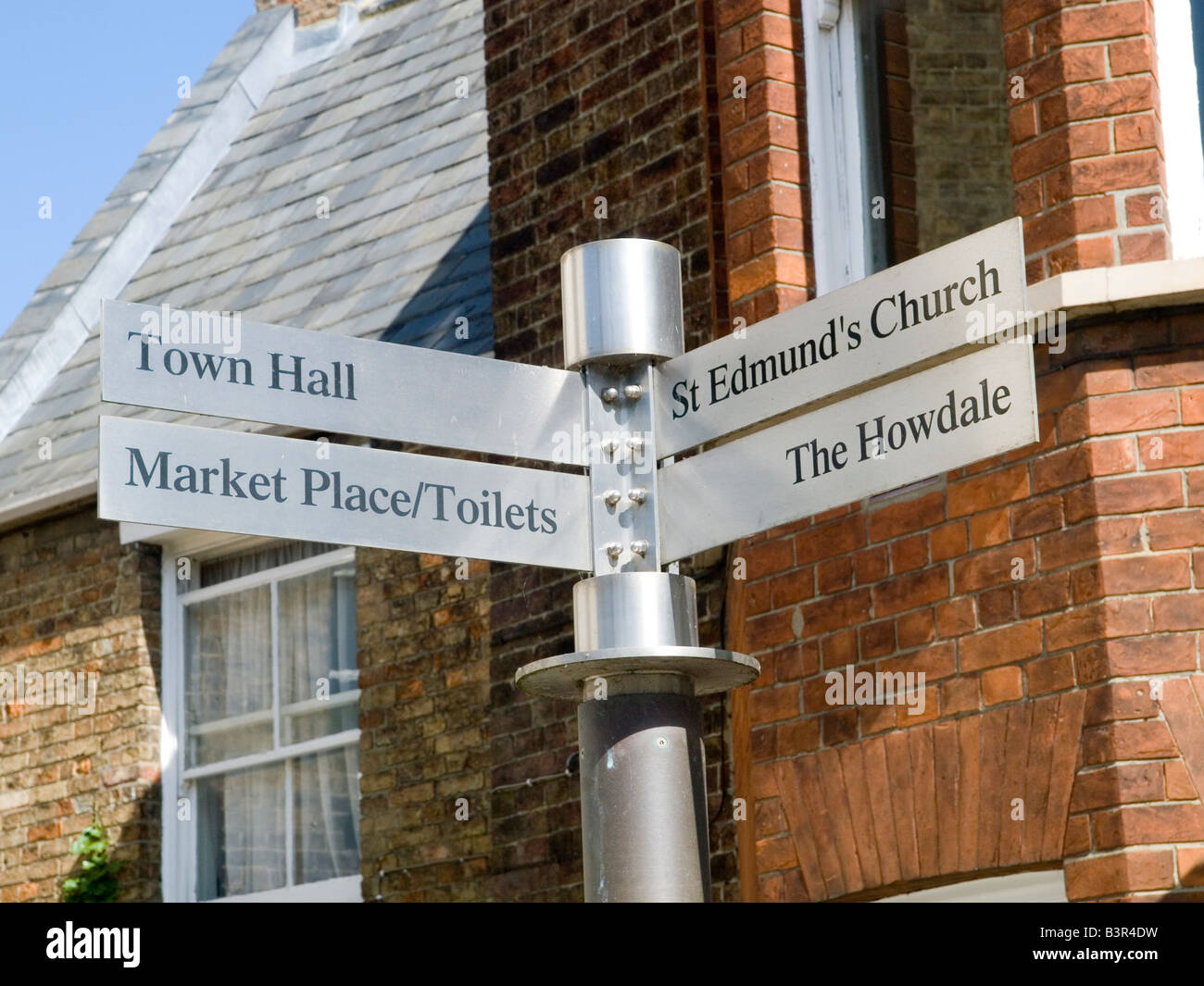Sign posts in the town of Downham Market, near Kings Lynn in Norfolk