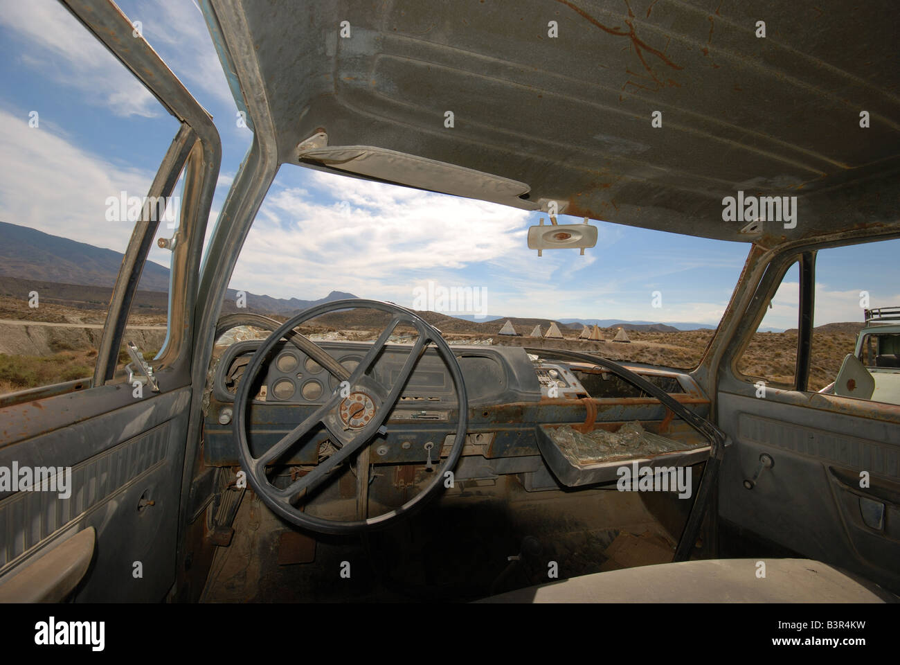 Inside of an abandoned car in the desert Stock Photo - Alamy