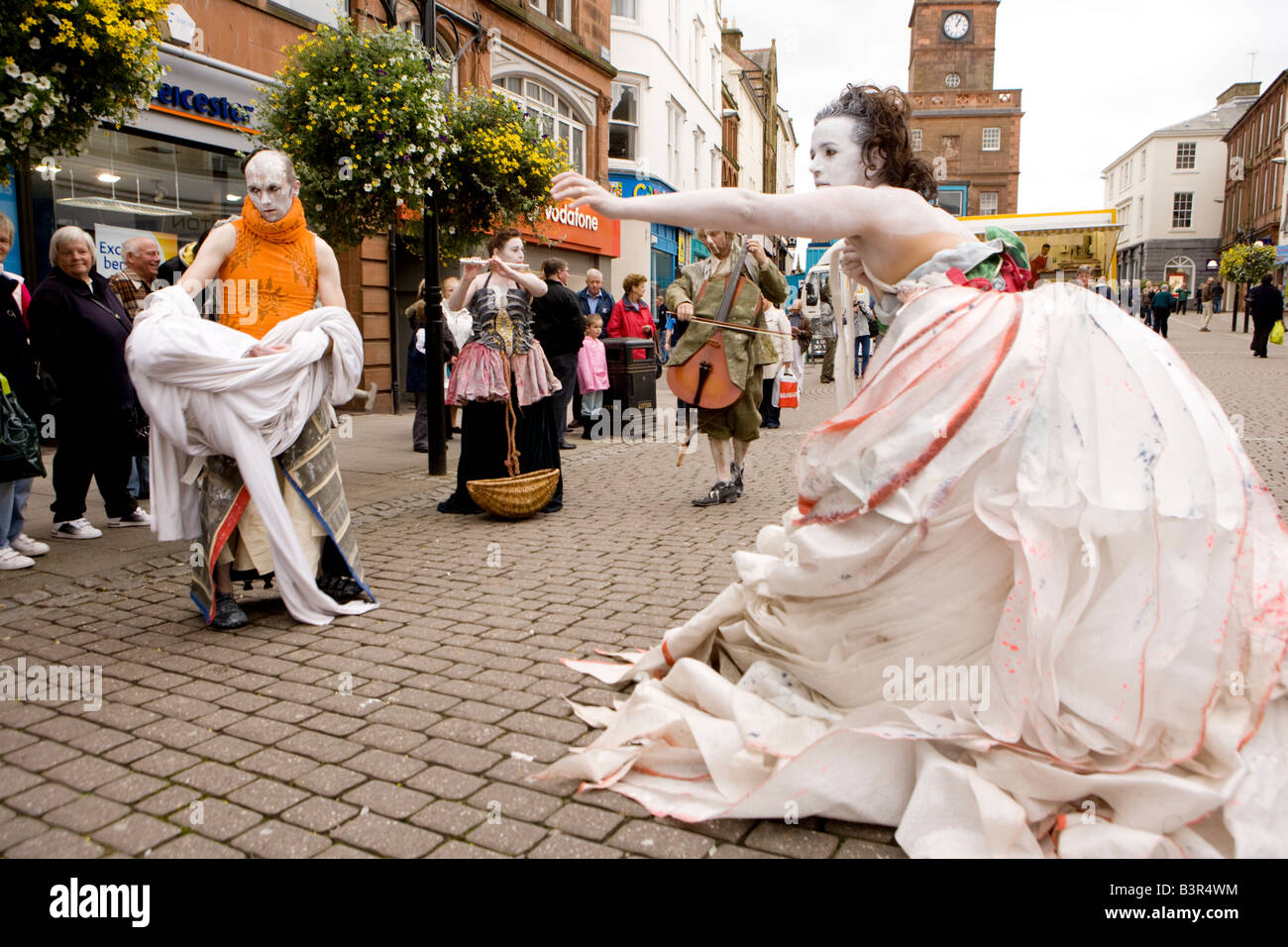 Gaelforce Arts Festival Oceanall over performing street theatre in Dumfries town centre Scotland UK Stock Photo