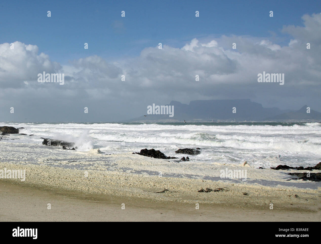 A view from Bloubergstrand beach, near to Cape Town, South Africa with Table Mountain in the distance Stock Photo