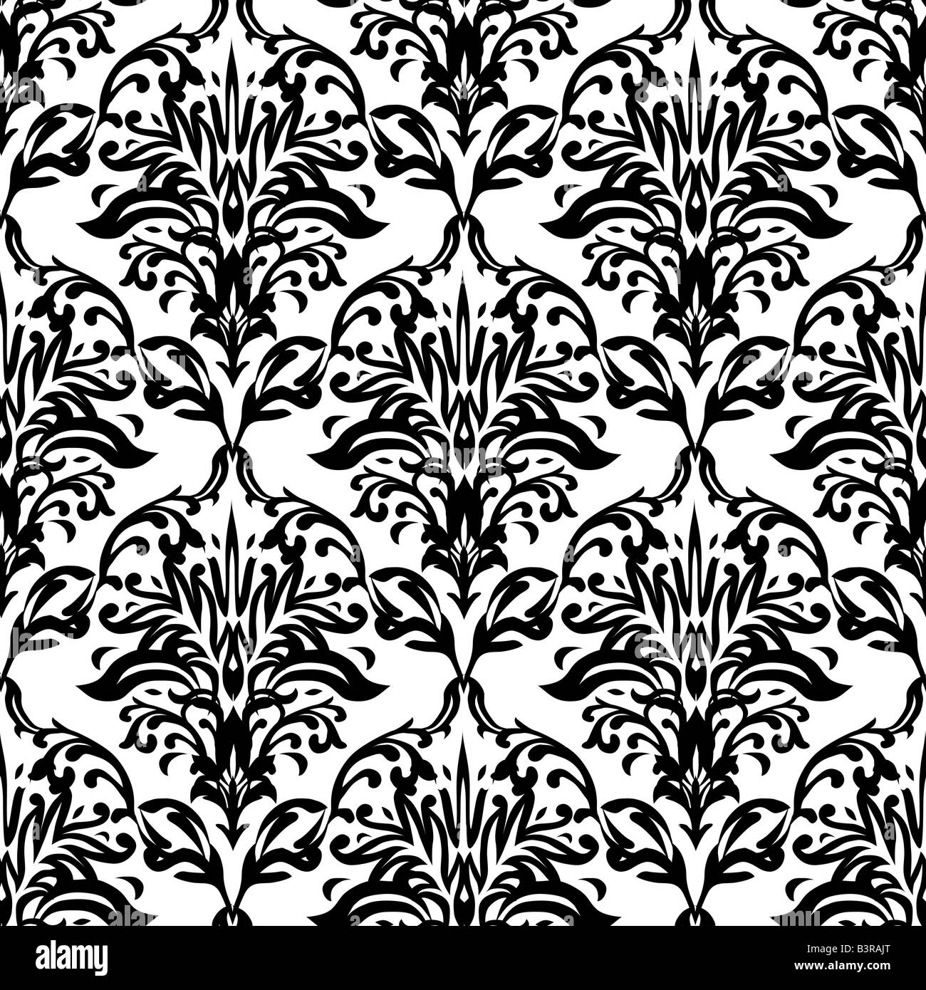 Black and white seamless repeat design with a floral theme Stock Photo ...