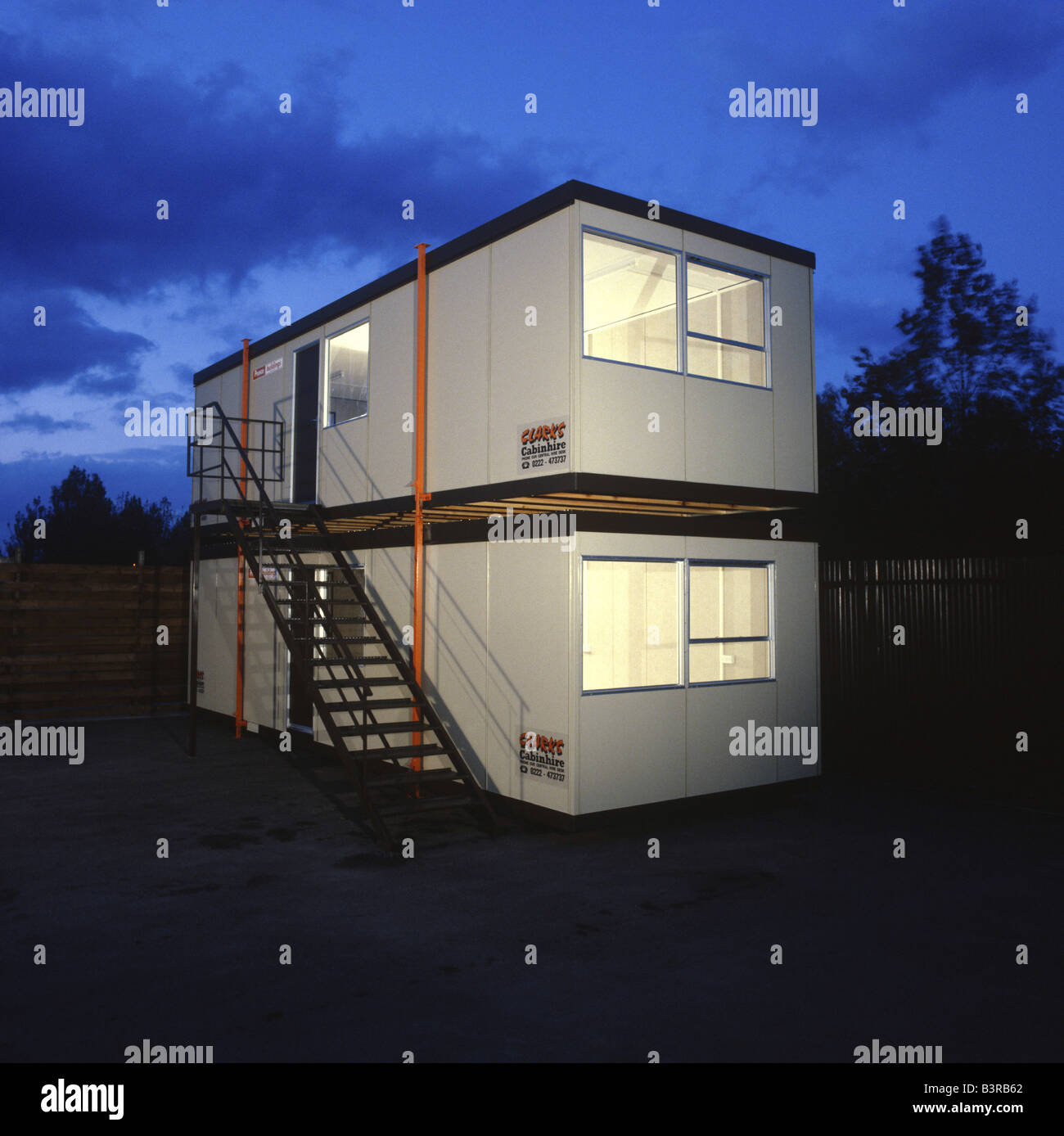 Portable Cabins at Dusk Stock Photo