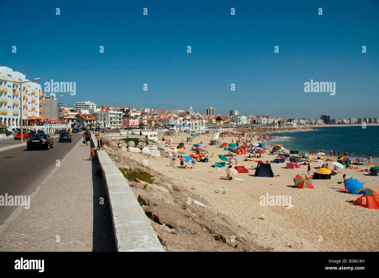 Looking along  the sea front of Figueira da Foz, Portugal. Stock Photo