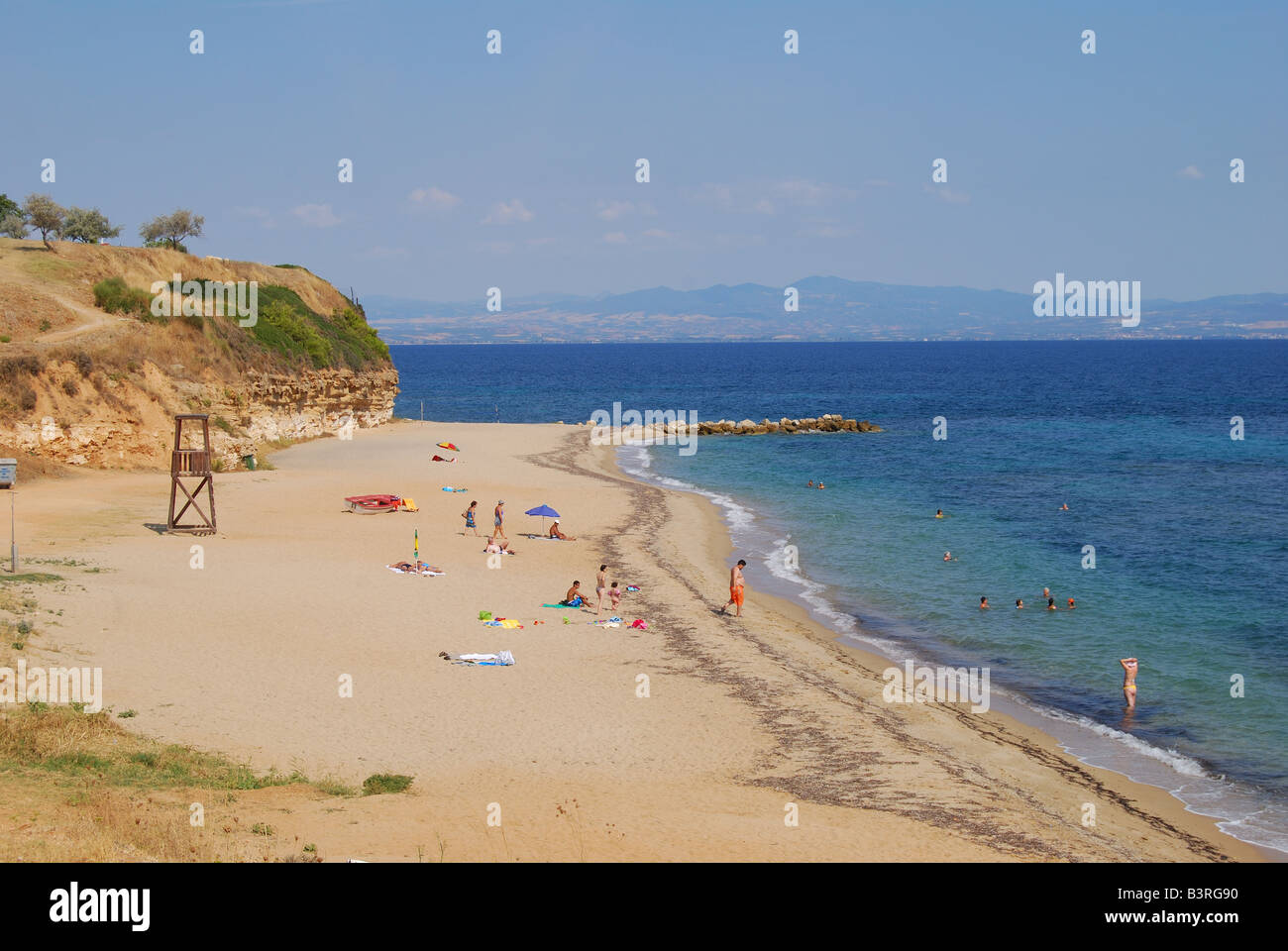 Beach view, Nea Fokea, Kassandra Peninsula, Chalkidiki, Central Macedonia, Greece Stock Photo