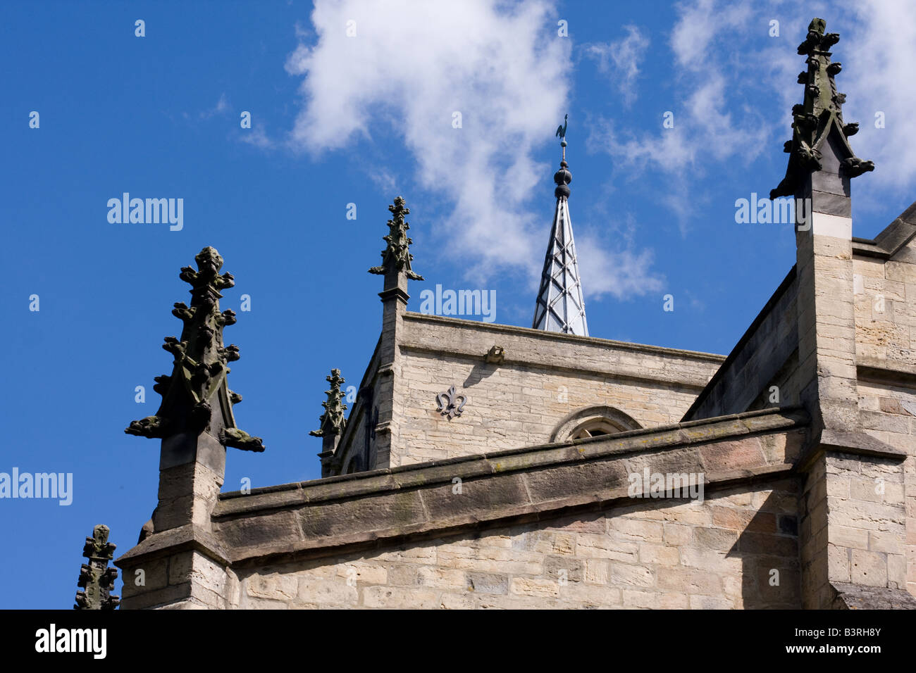 Church steeple against a blue sky Stock Photo