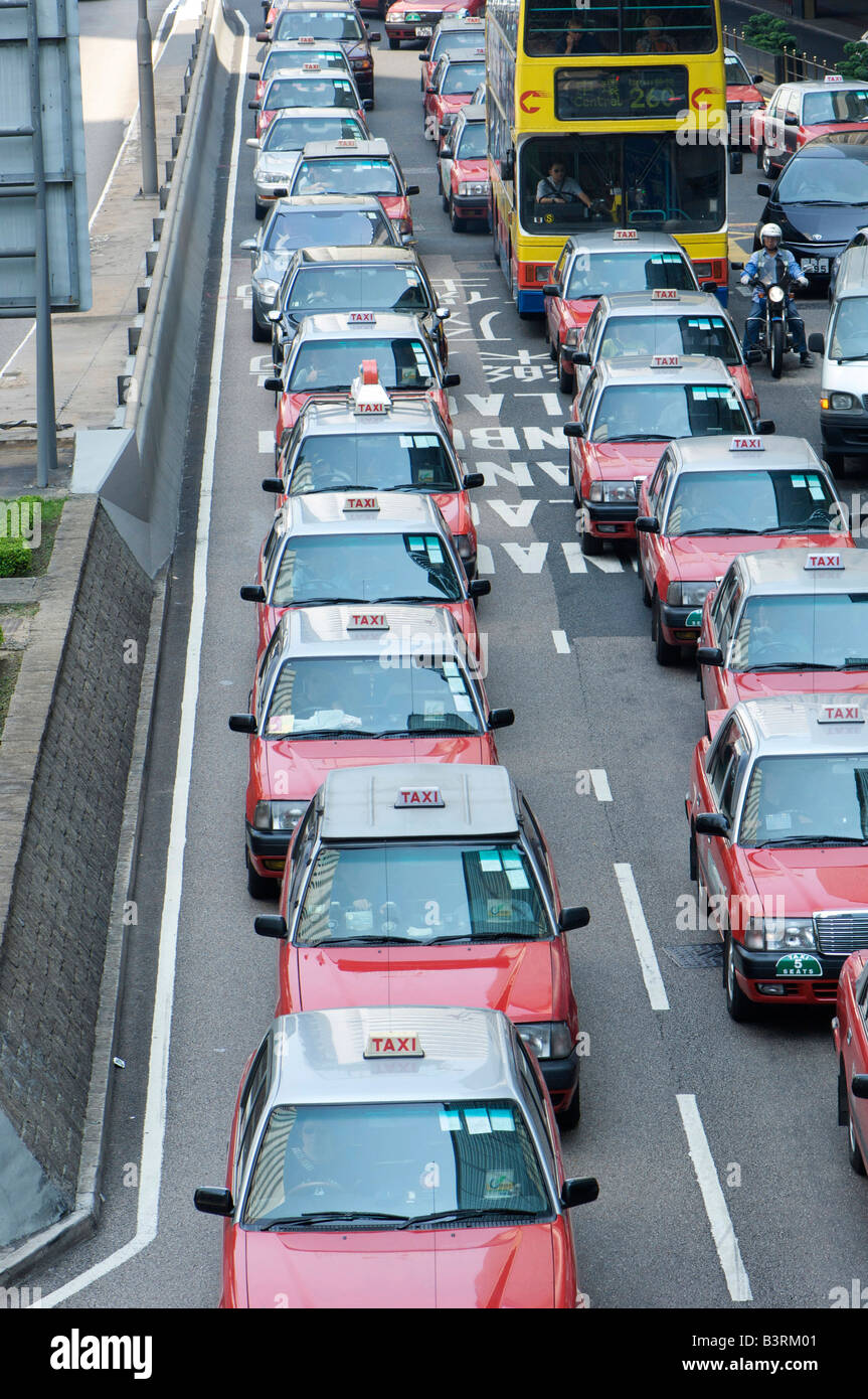Taxis and traffic on Harcourt Road Hong Kong August 2008 Stock Photo