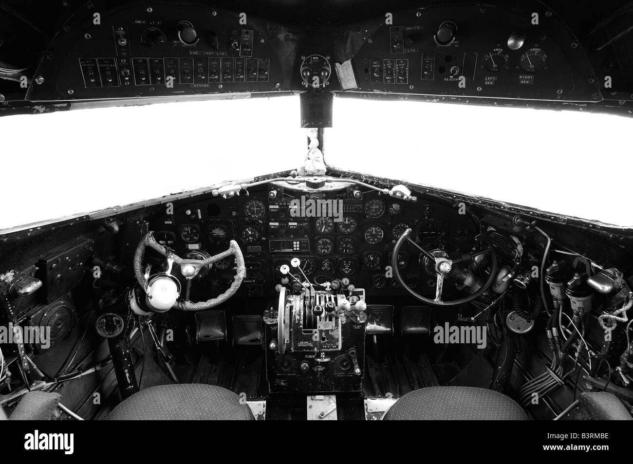 Cockpit of legendary old airliner Douglas  DC-3 Dakota Stock Photo