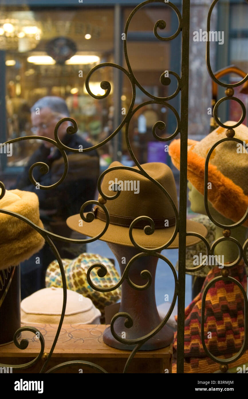 Shop selling traditional mens leather gloves, hats and fashion accessories on the Galeries Royales St Hubert in Brussels Belgium Stock Photo