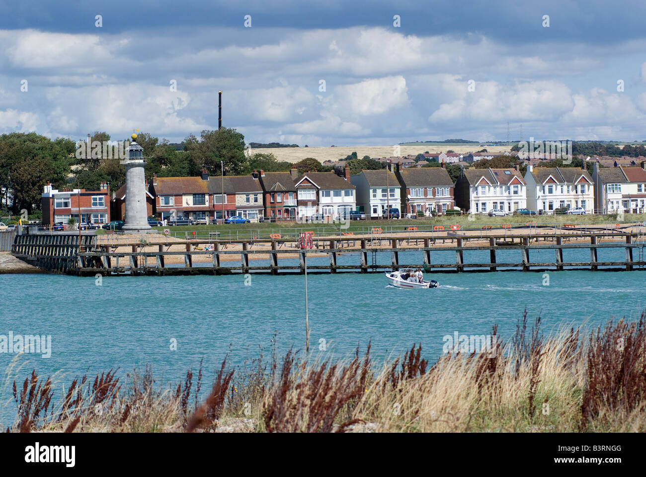 Shoreham by Sea West Sussex English seaside resort England UK The lighthouse and housing on the coast road Stock Photo
