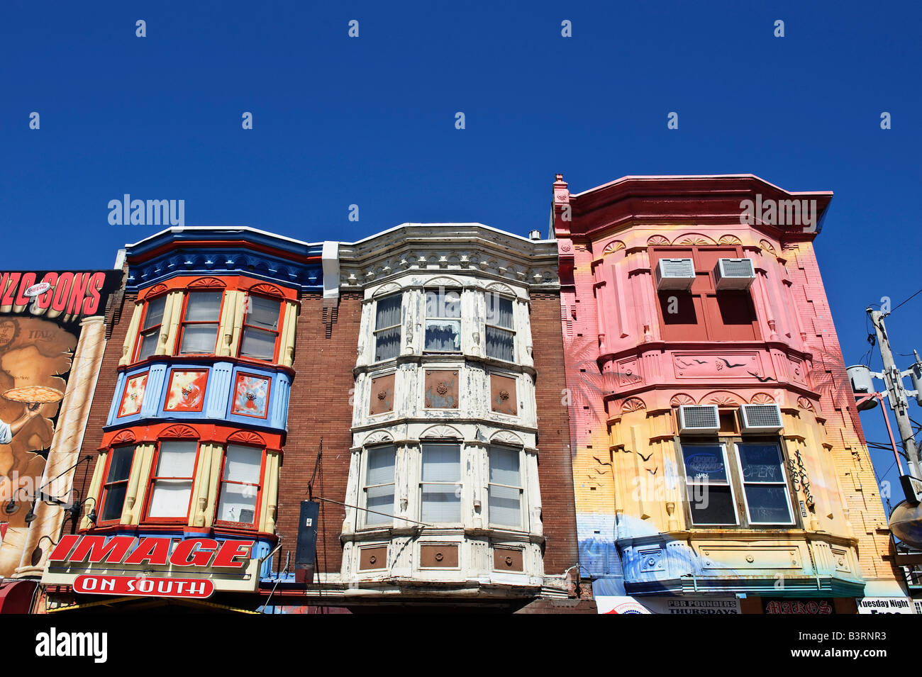 Colorful shop buildings located on South Street the trendy area of Philadelphia Pennsylvania Stock Photo
