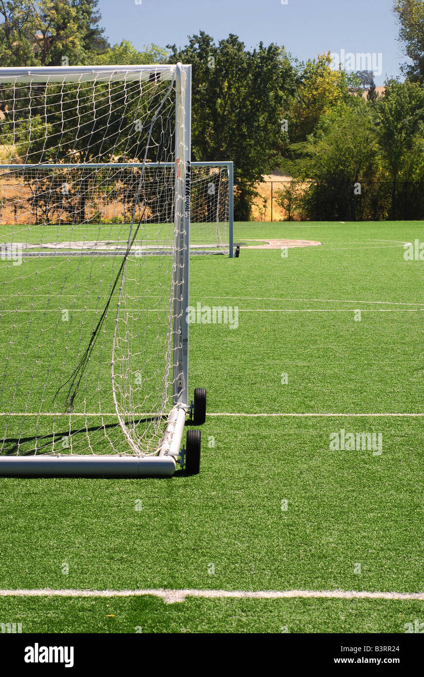 Goal boxes lined up on a Northern California soccer field Stock Photo