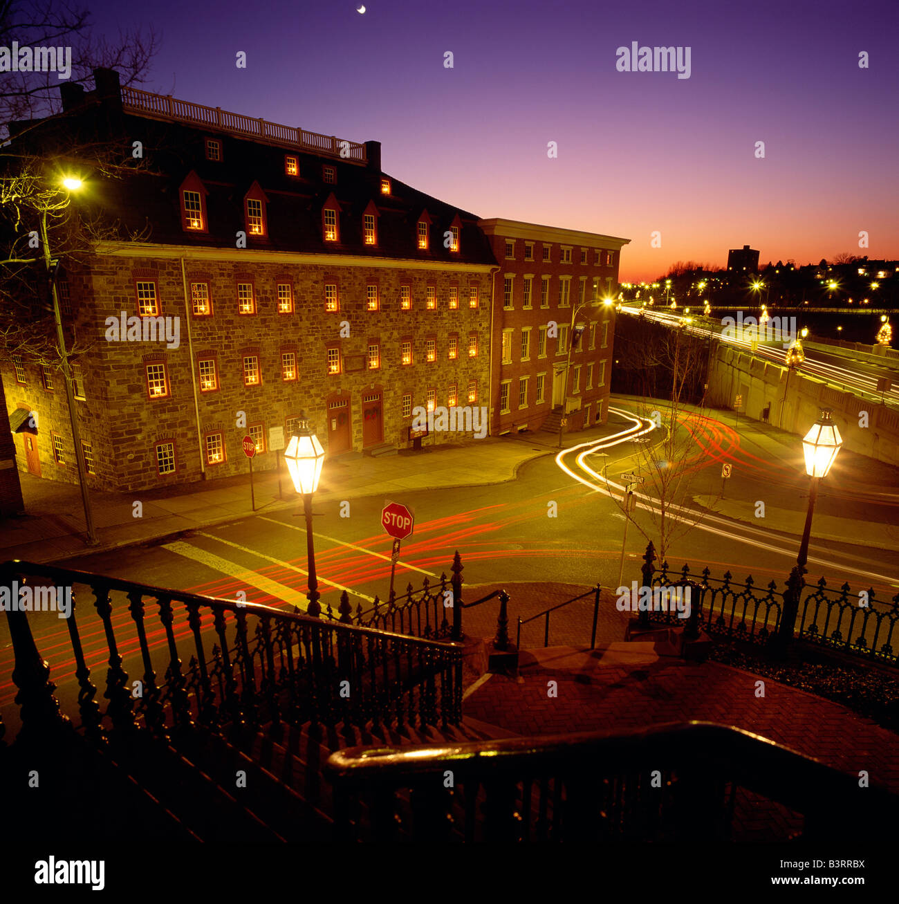 DUSK VIEW OF MORAVIAN COLLEGE, BETHLEHEM, PENNSYLVANIA, TOWN FOUNDED IN