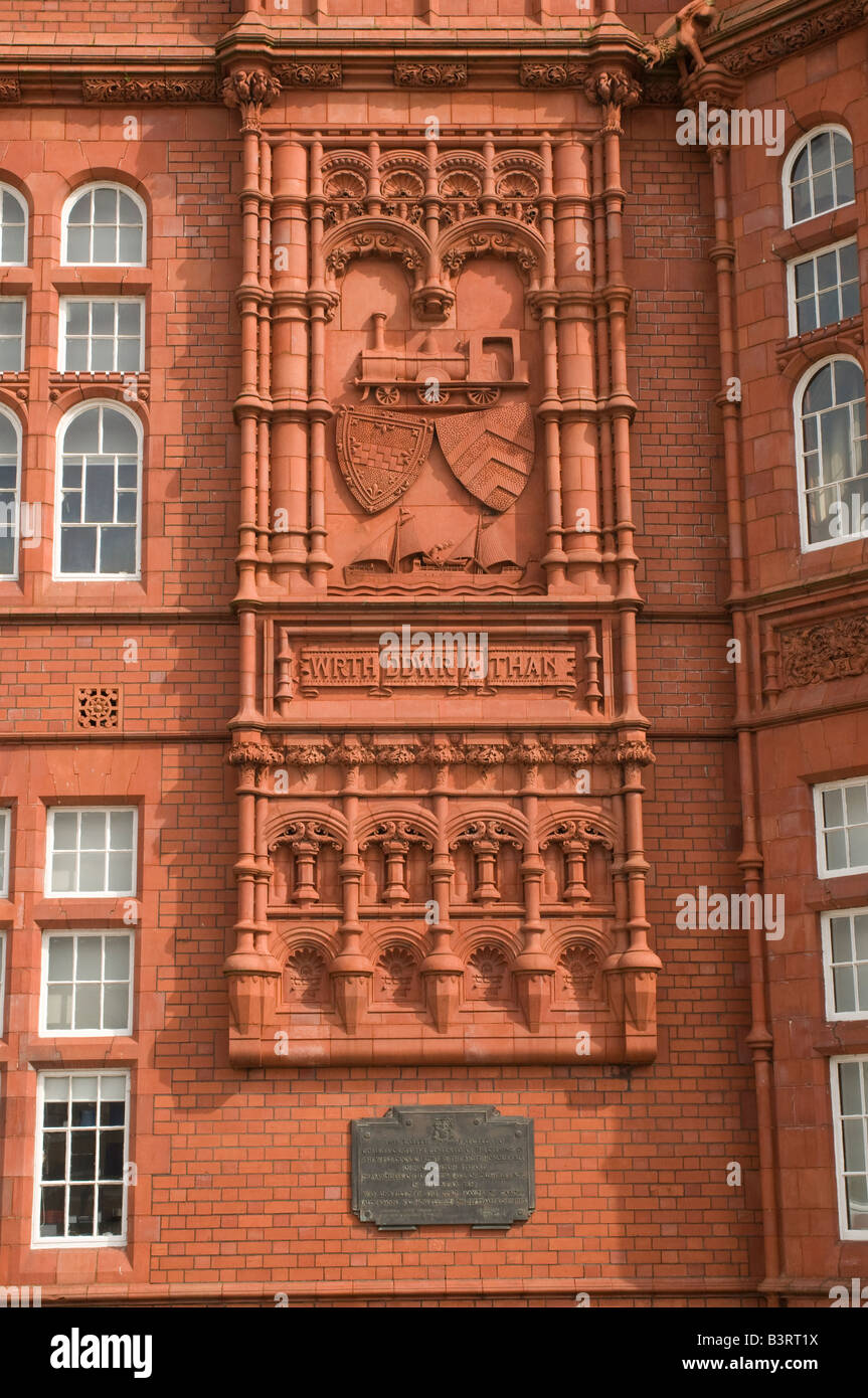 A close up of the wall mural of the Pierhead Building, part of the Welsh Assembly Government in Cardiff Bay Wales Stock Photo