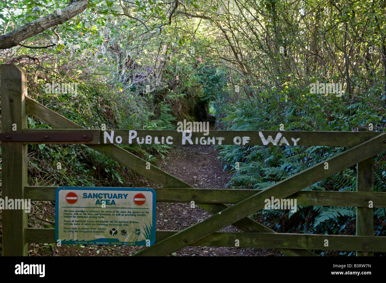 'no right of way' sign in nature reserve Slapton Ley Devon England Stock Photo