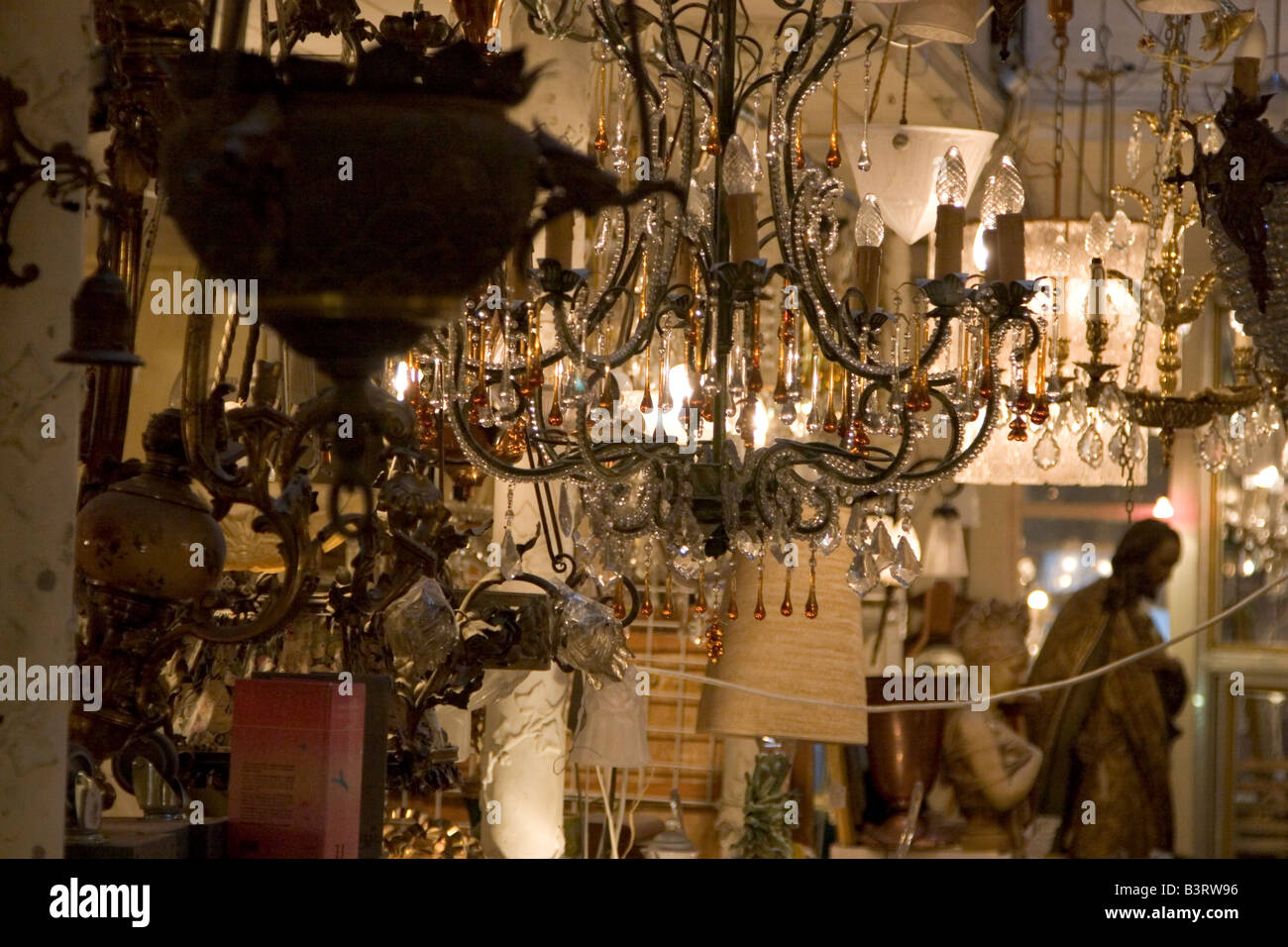 Wide range of various antiques and second hand items for sale in shops