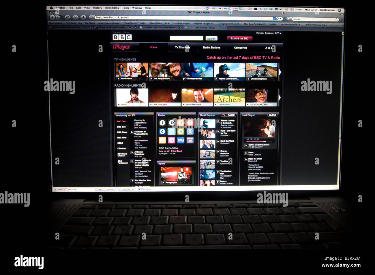 BBC iPlayer on Apple Mac laptop computer TV television video on demand Stock Photo