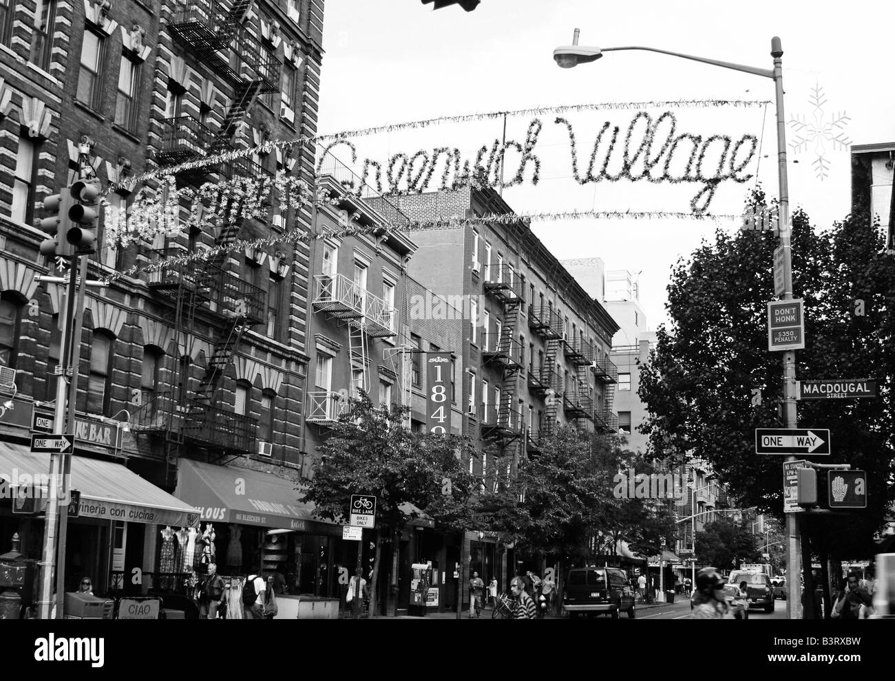 Greenwich Village, Bleeker St. BW, NYC Stock Photo