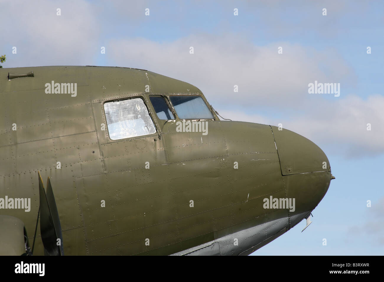 close up of dakota cockpit and nose. room for text. Stock Photo