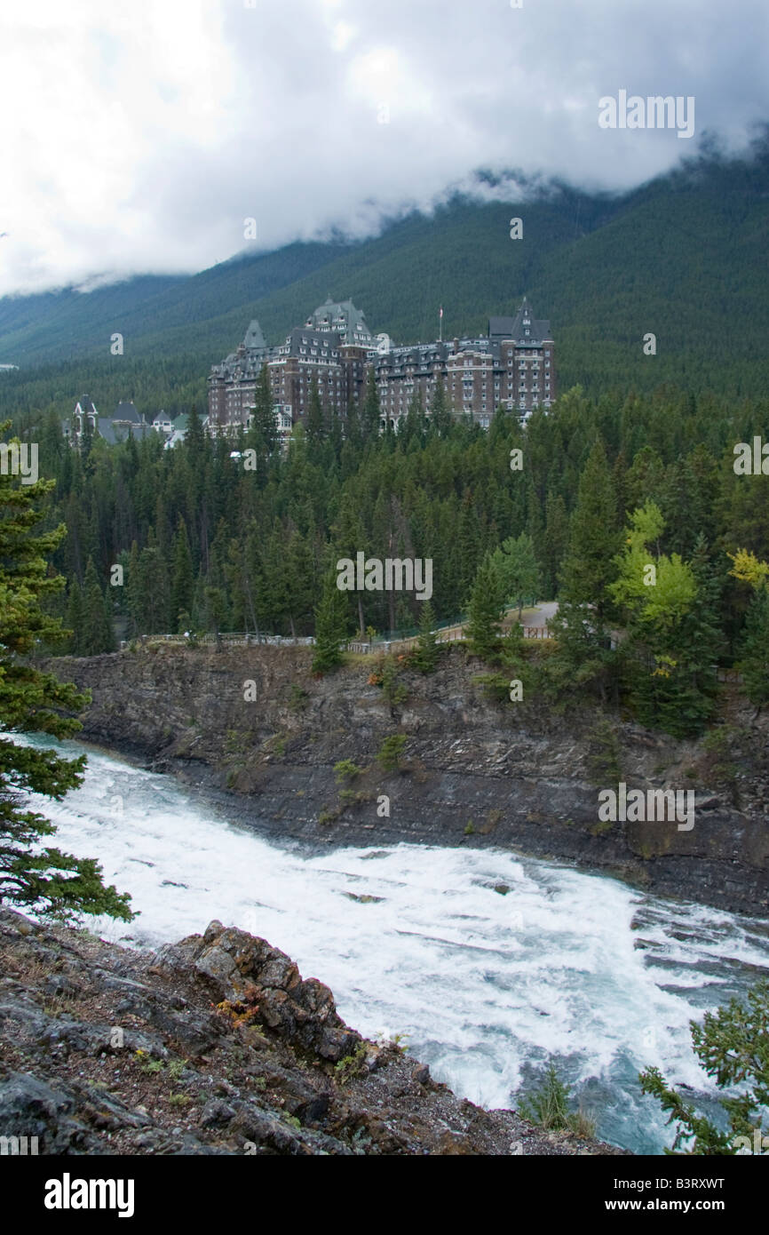Banff Springs Hotel with Bow River - Banff, Alberta, Canada Stock Photo ...