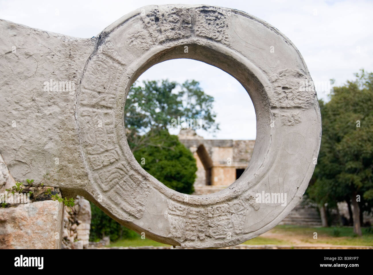 Close Up on Pelota Hoop Ball Court Mayan Games Uxmal Maya Ruins Yucatan