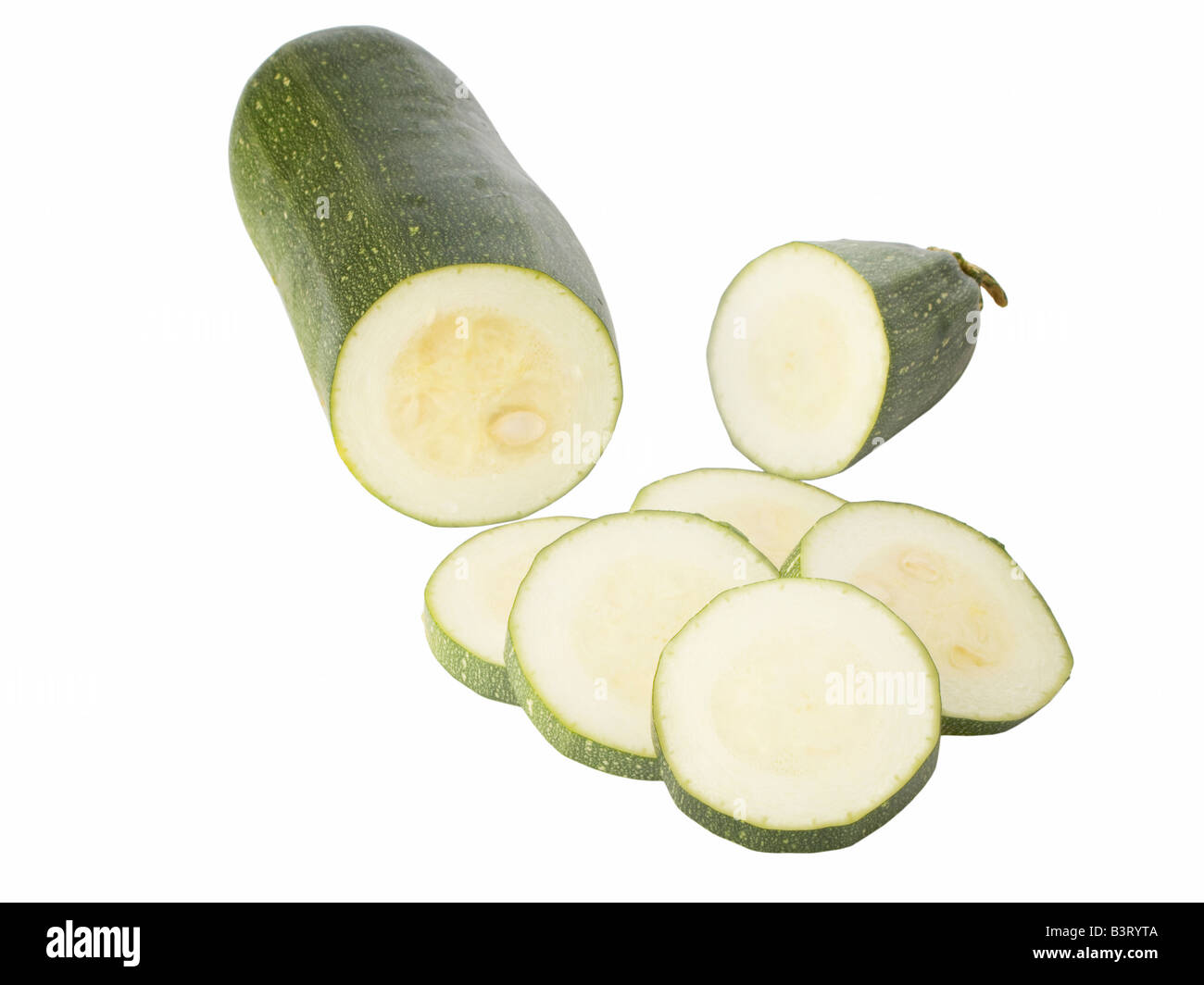 Sliced zucchini or courgette isolated on a white background Stock Photo