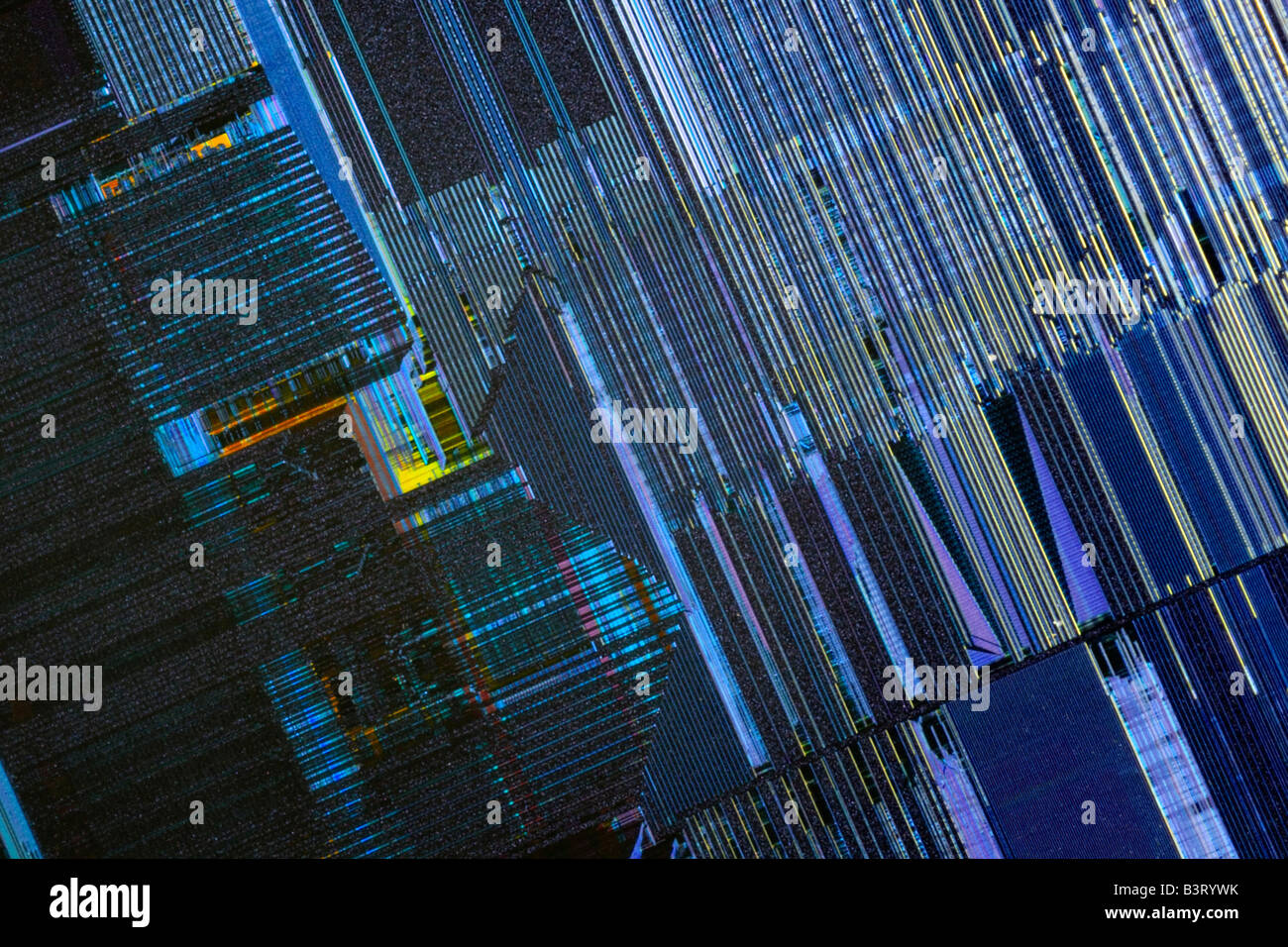 close up of an Intel Pentium microprocessor silicon chip Stock Photo