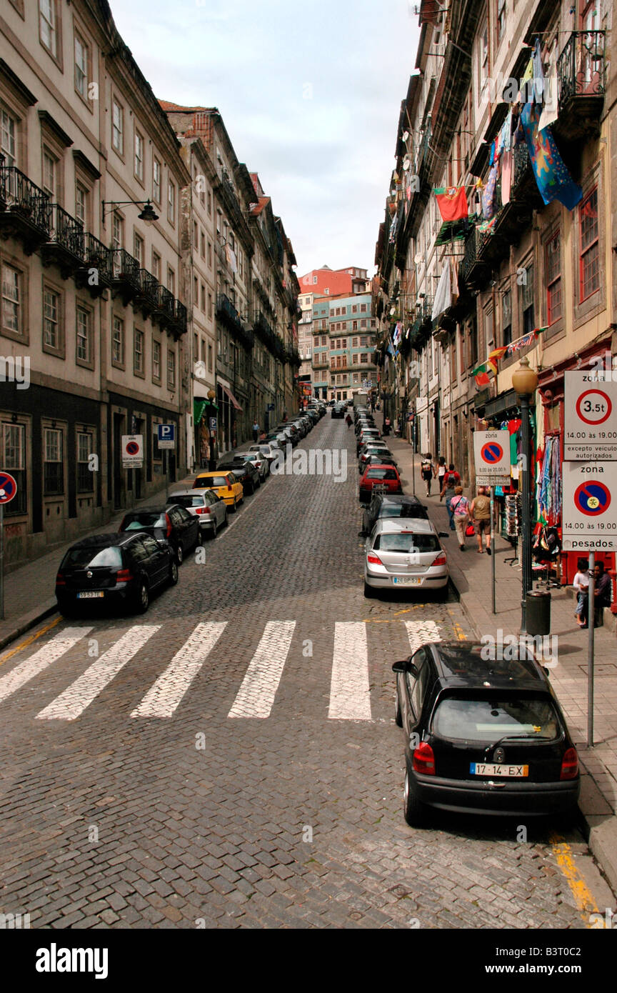 A street scene within  the town of Porto, Portugal. Stock Photo