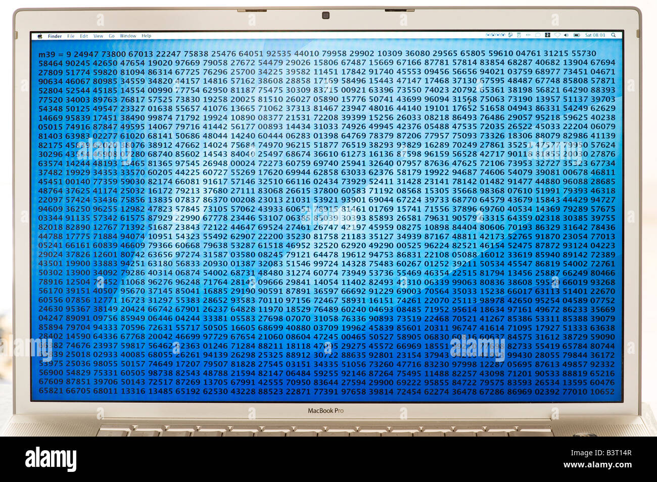 Part of longest prime number on computer screen Stock Photo