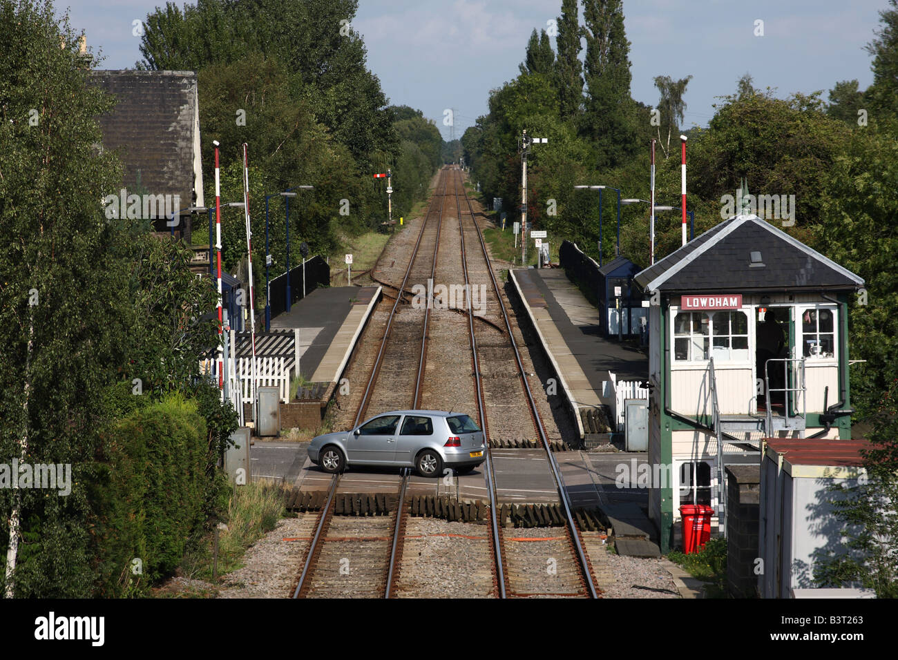 A railway level crossing at Lowdham, Nottinghamshire, England, U.K. Stock Photo