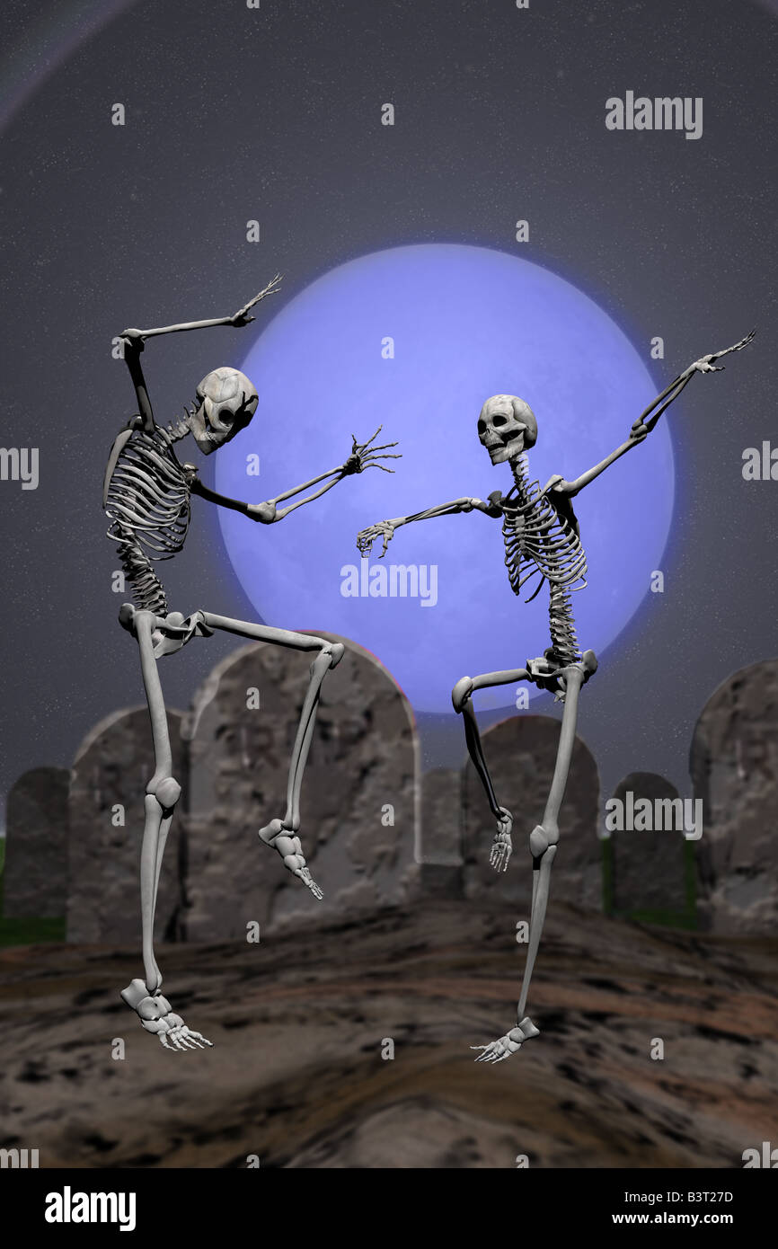 Skeletons dancing in a graveyard Stock Photo Alamy