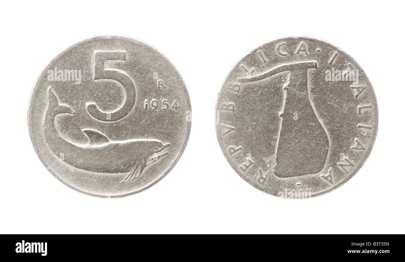 Italian 5 Lire Coin (1954 Stock Photo - Alamy