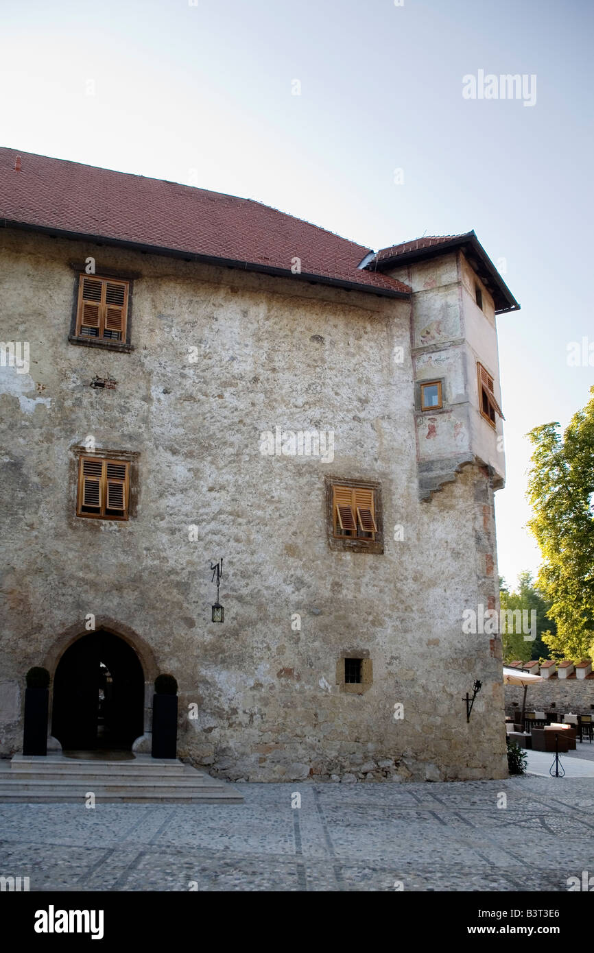 Inside the ramparts of Castle Otocec on an isle of Krka River 7km from the town of Novo Mesto Dolenjska Slovenia Europe Stock Photo