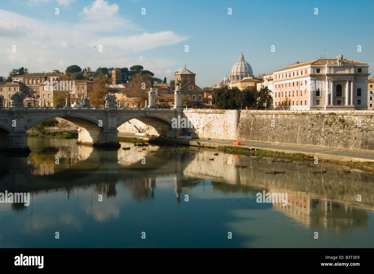 Ponte Vittorio Emanuele over Tiber river with Vatican city in background, Rome Italy Stock Photo