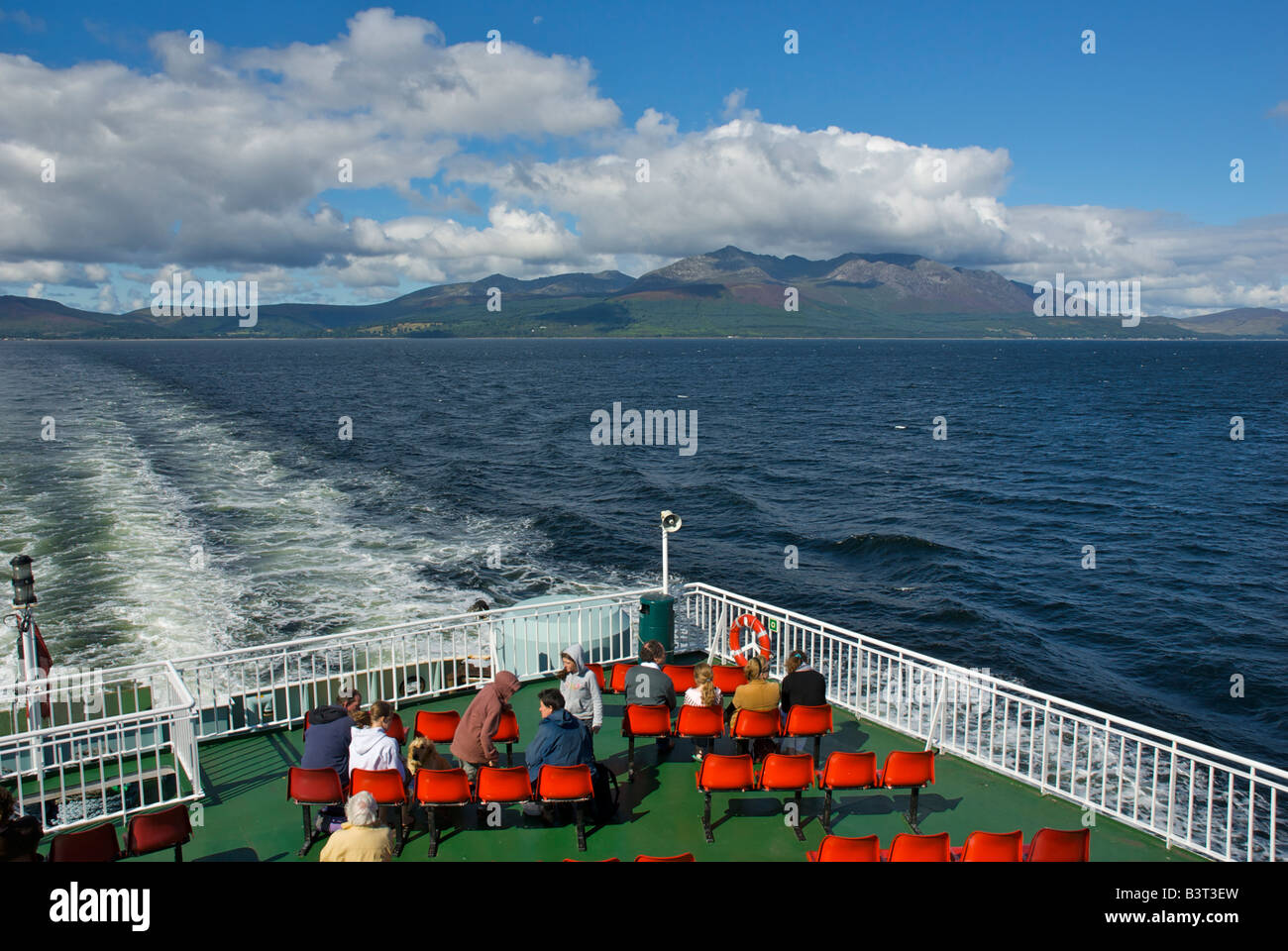 Ferry leaving Isle of Arran, heading for Ardrossan, Scotland UK Stock Photo