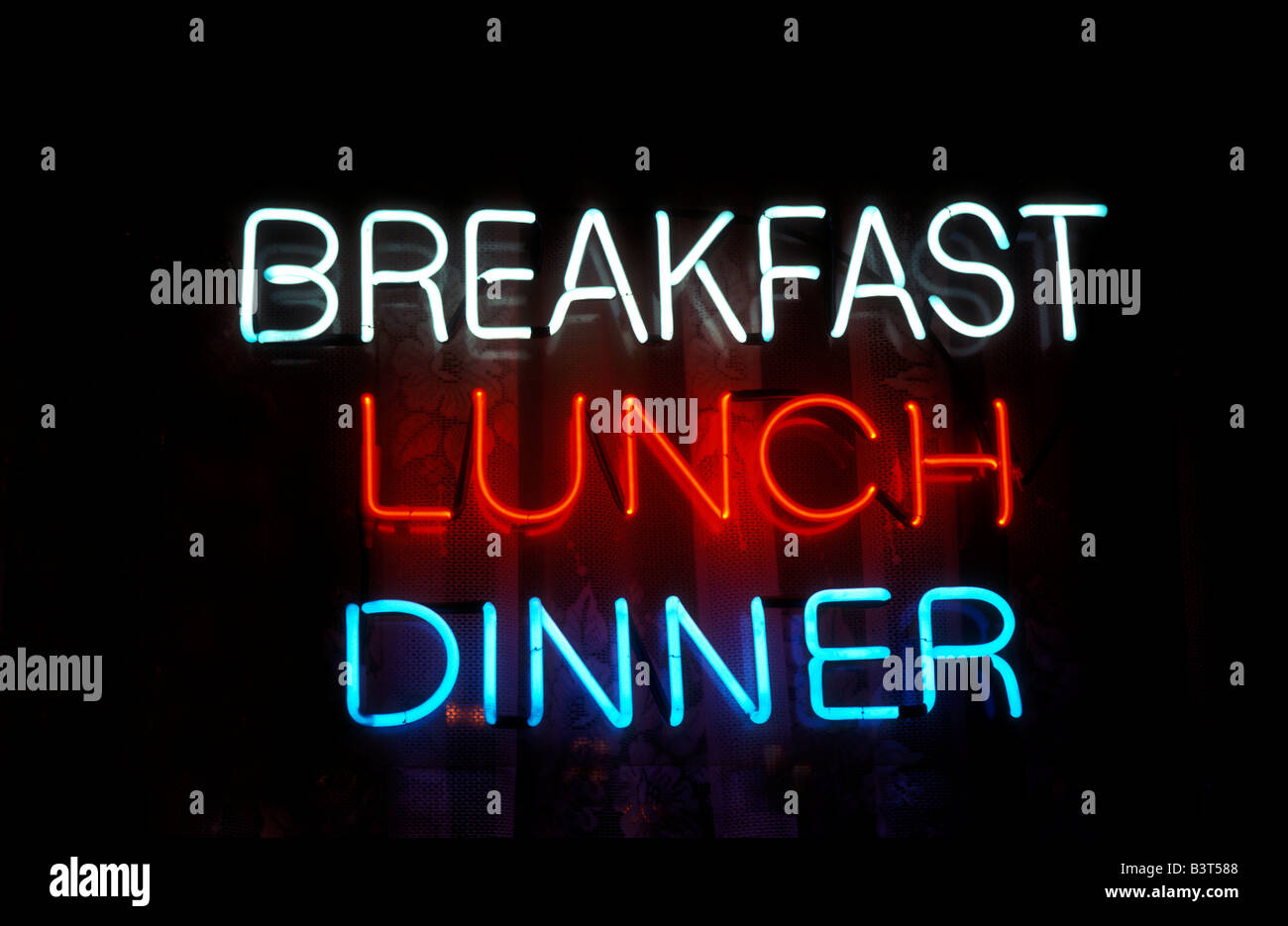 neon breakfast lunch dinner food sign Stock Photo - Alamy