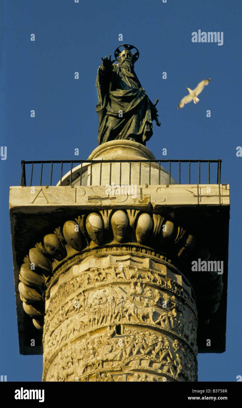 Saint Paul Column Rome Column of Marcus Aurelius topped by the bronze statue of St Paul in ...