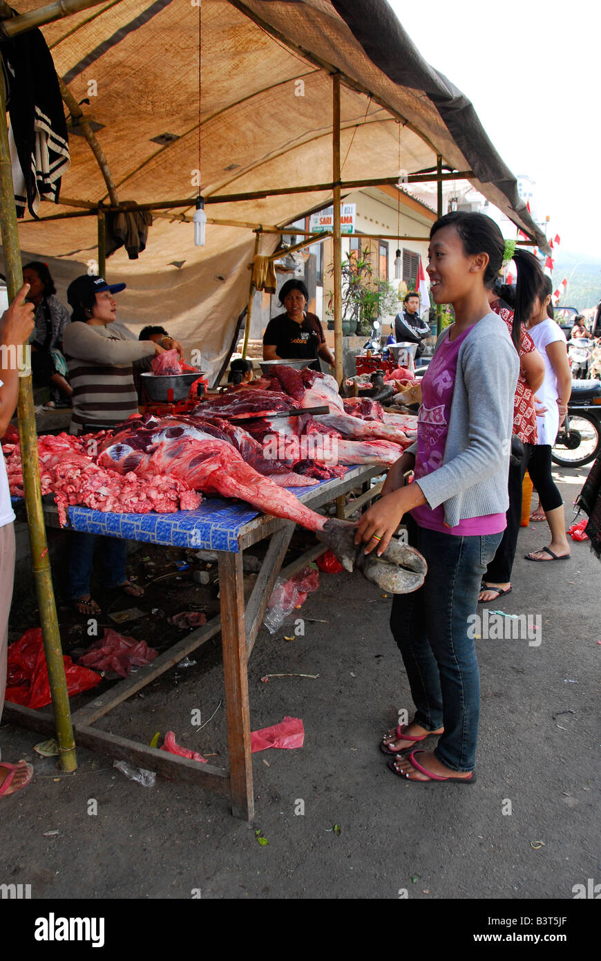 fresh meat market, main road , mayong , buleleng regency , bali , indonesia Stock Photo