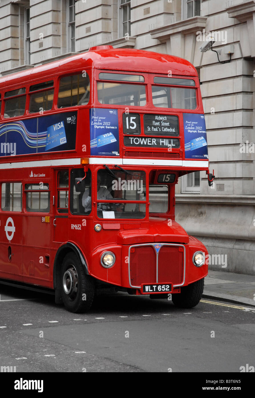A number 15 red double decker  routemaster bus parked in central London Stock Photo