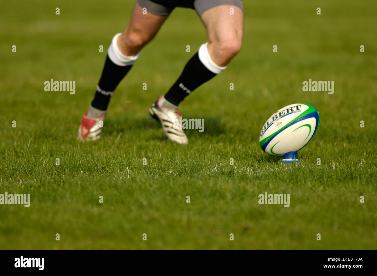 Rugby ball about to be kicked Stock Photo Alamy