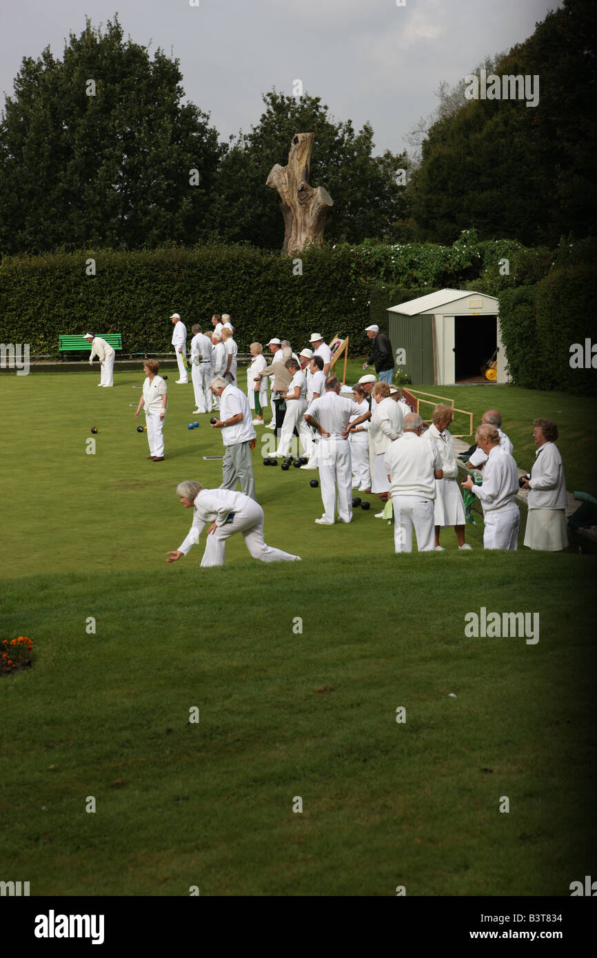 Charity bowls competition in England on a pleasant Sunday afternoon. Stock Photo