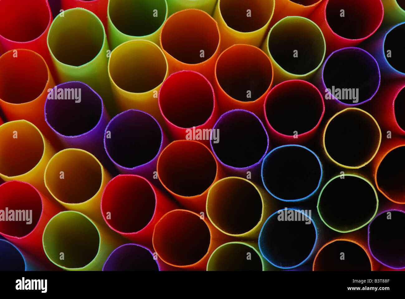Abstract of ends of multicolored drinking straws. Stock Photo