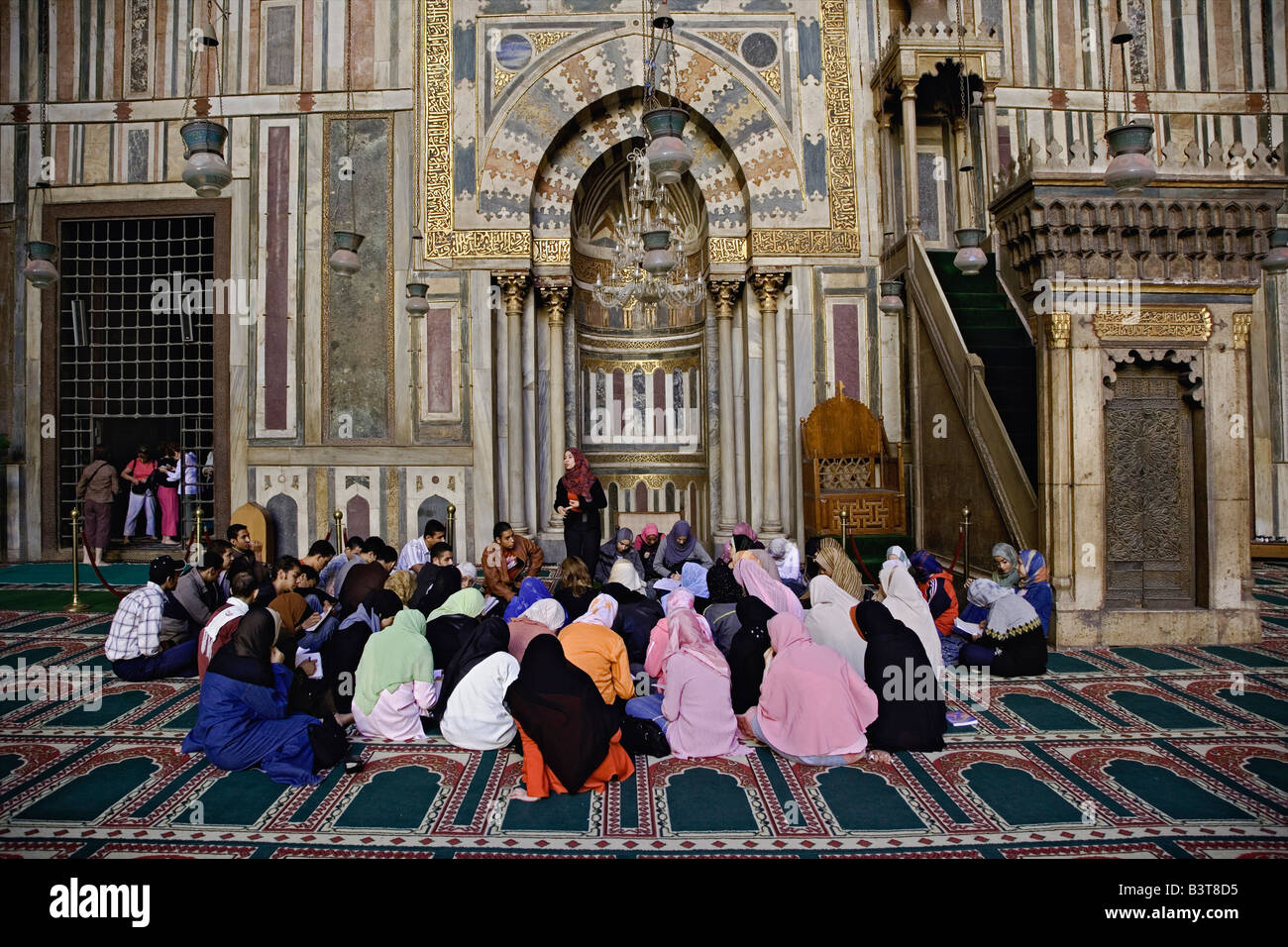 Islamic group on prayer rugs at Islamic mosque, Cairo, Egypt Stock Photo Alamy