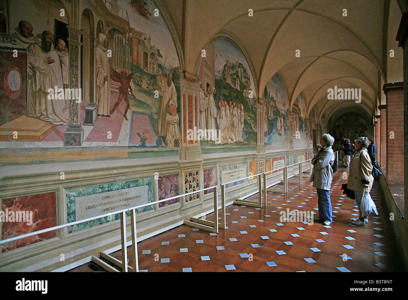 Fresco, Cloister, Monte Oliveto Maggiore abbey, Chiusure, Tuscany, Italy Stock Photo