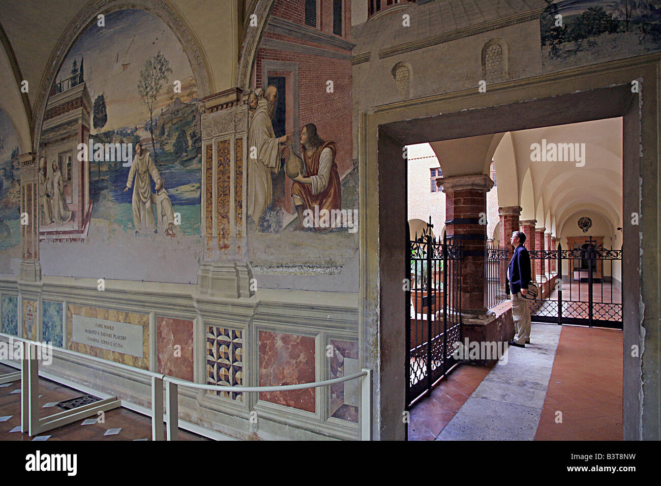 Fresco, Cloister, Monte Oliveto Maggiore abbey, Chiusure, Tuscany, Italy Stock Photo