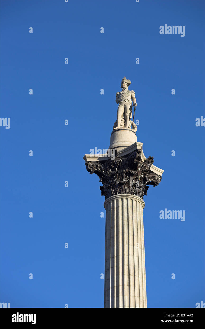 England, London, The statue of Lord Nelson stands atop Nelson's Column in Trafalgar Square. The
