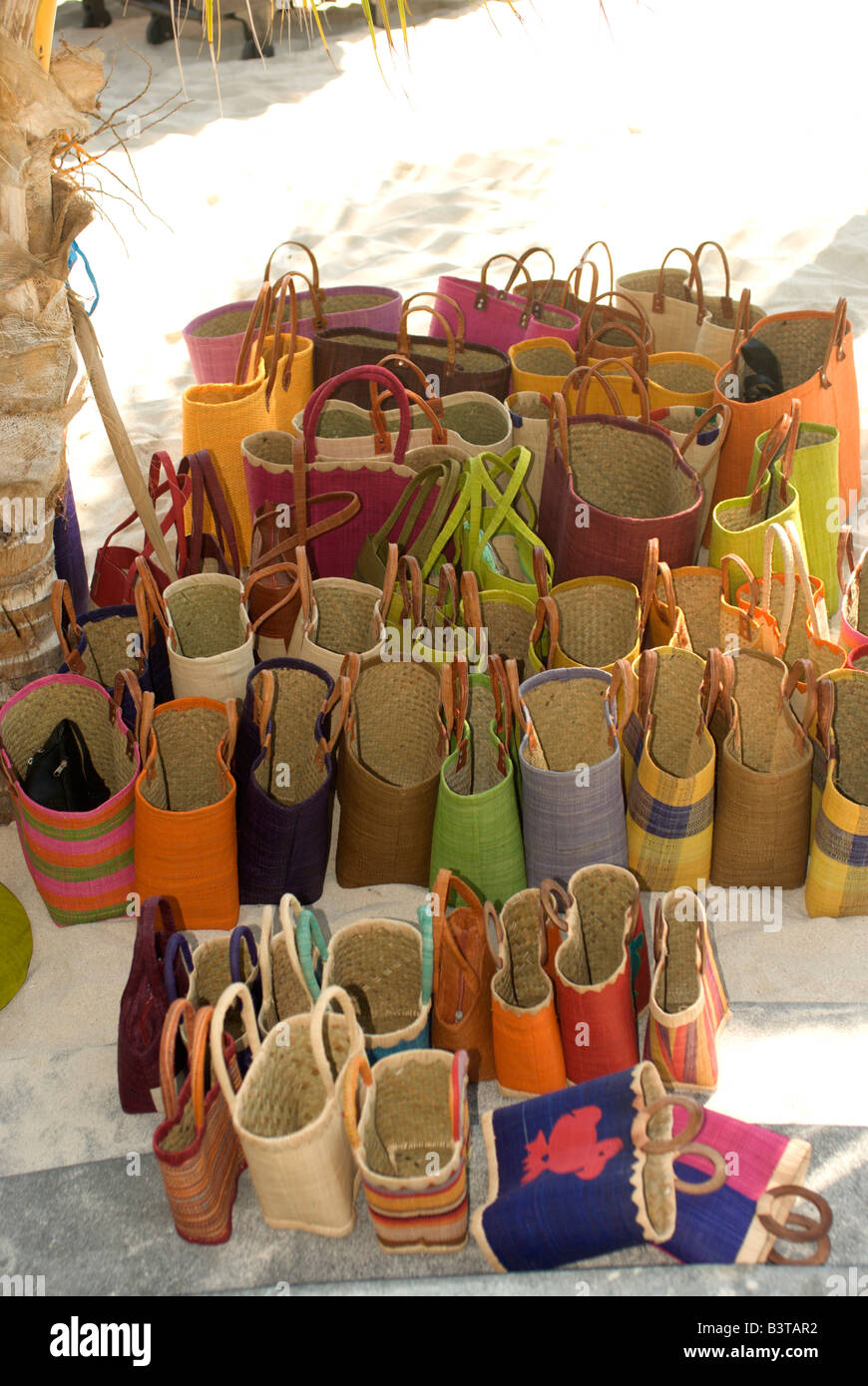 Mauritius. Basket souvenirs for sale to visitors. Stock Photo
